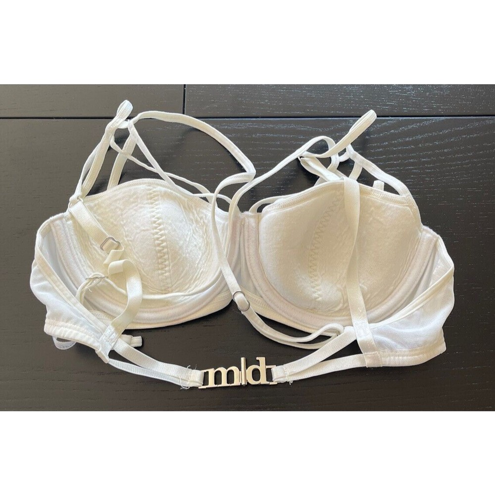Marlies Dekkers White Little Rhinestone Lace Up Backedmetal Logo Bra 32B - Picture 2 of 4